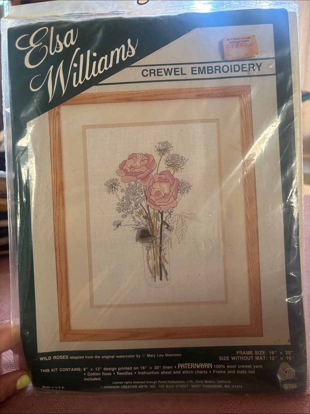 Elsa Williams Crewel Embroidery Kit - Wild Roses (Pink, Green, Cream)